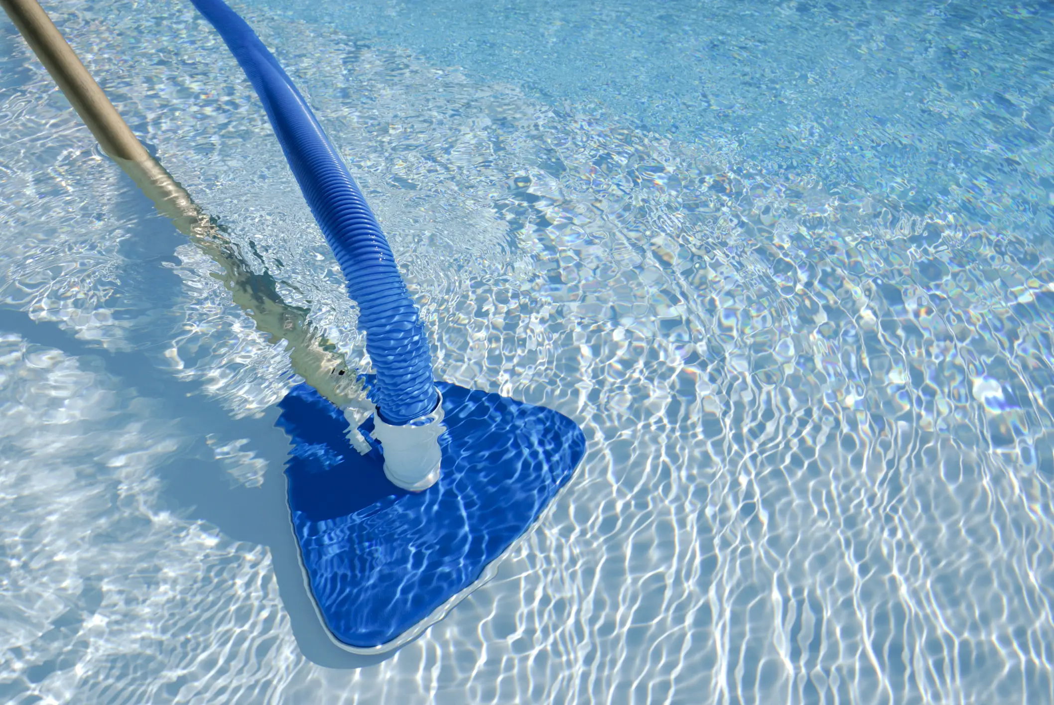 Pool vacuum cleaning clear water, weekly pool maintenance tool